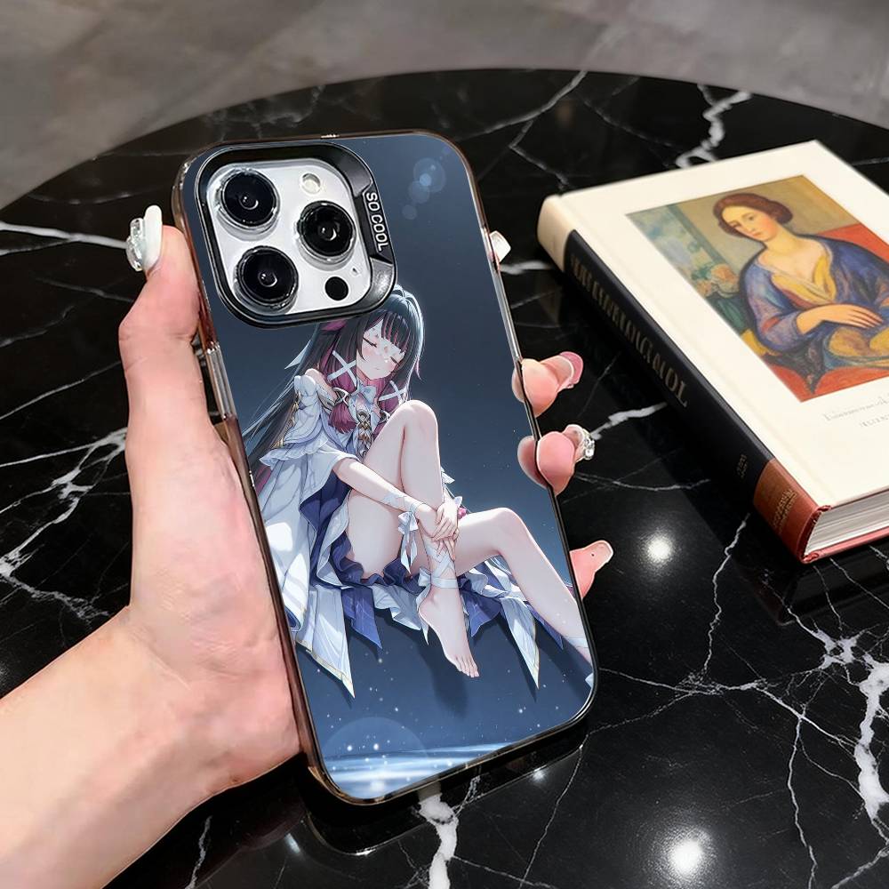 G-Genshin l-Impact Girl Columbina-gic Phone Case For iPhone 17,16,15,14,13,12,11 Plus,Pro Max,Colored Silver Plated Inside Cover