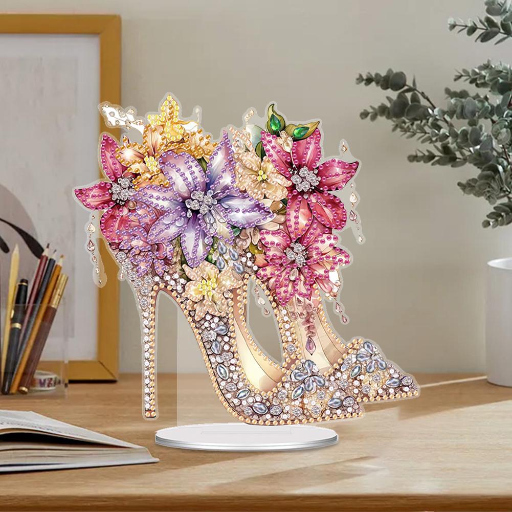 High Heels Special Shaped Diamond Painting Tabletop Ornaments Kit Elegant Desktop Diamond Art Kits for Home Office Desktop Decor