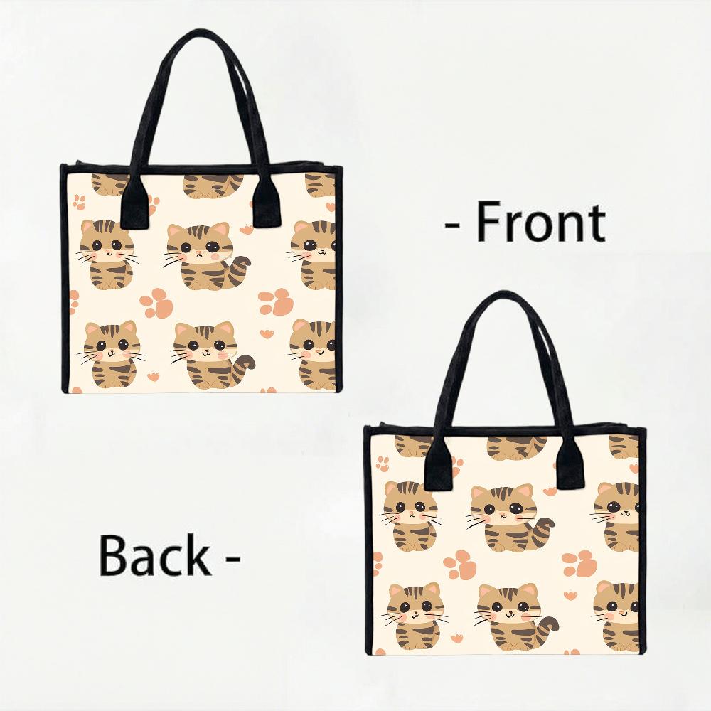 Cute Cat Printed Tote Bag Daily Use Portable Casual Handbag for Shopping Travel Outdoor