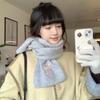 Japanese Cute Bow Scarf Winter Women's New Atmosphere Cold and Warm Neck Protection Knitted Scarf Embroidery