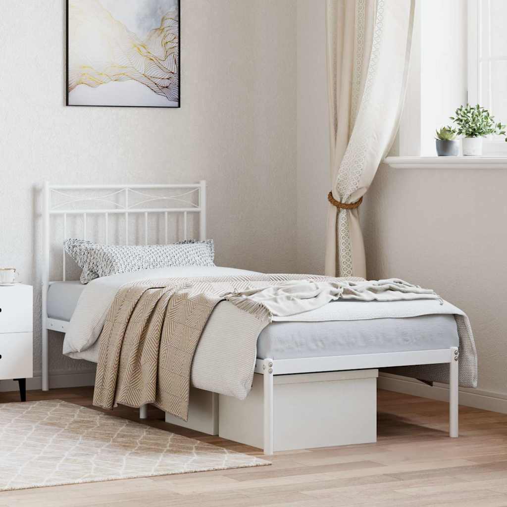 Metal Bed Frame with Headboard White 80 X 200 Cm