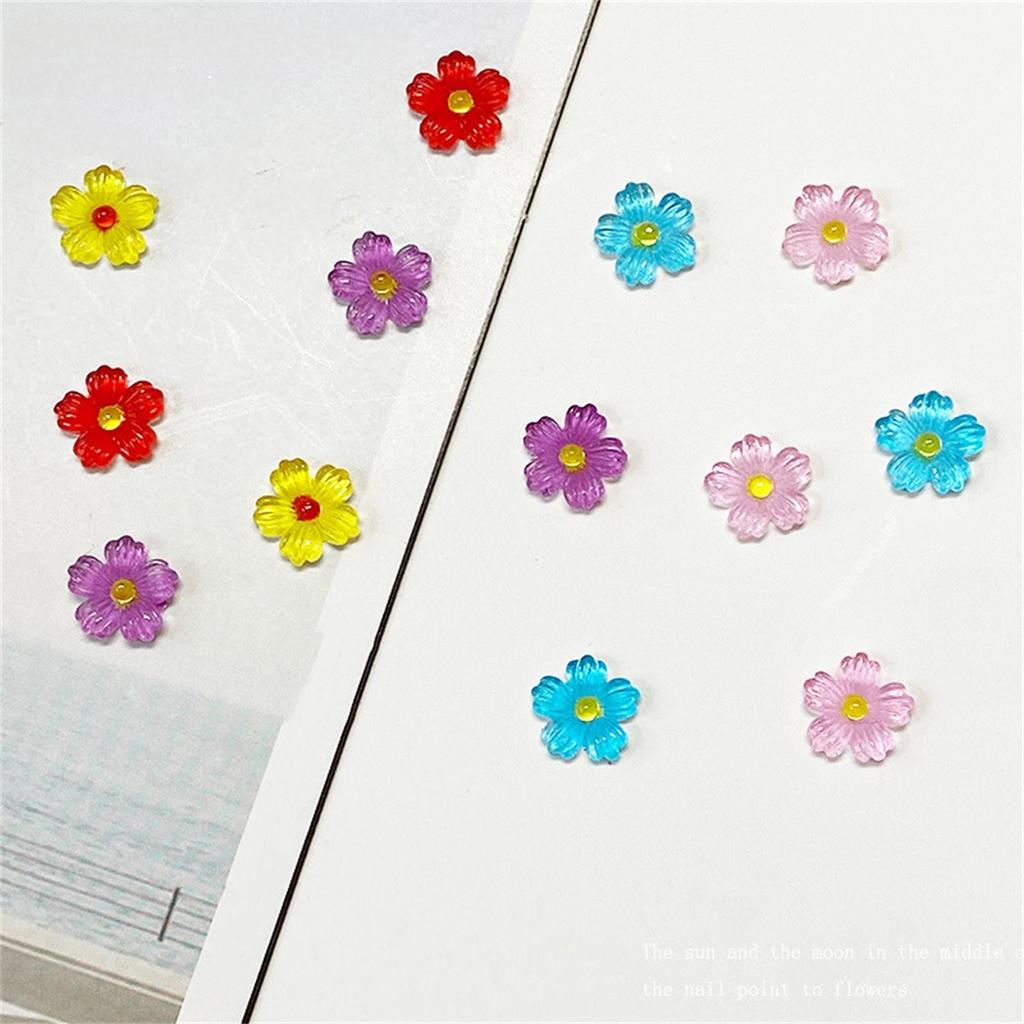 50Pcs 10mm Resin 3D Colorful Flower Flatback Rhinestone Scrapbook Wedding Applique Decor Crafts