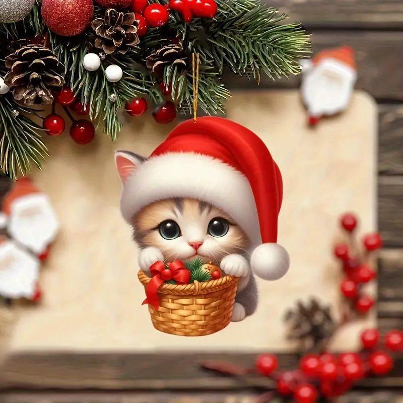 Christmas Tree Cat Pendant 2D Acrylic Christmas Hanging Decoration Funny Christmas Cat Snowman Ornaments Party Decor Xmas Gift