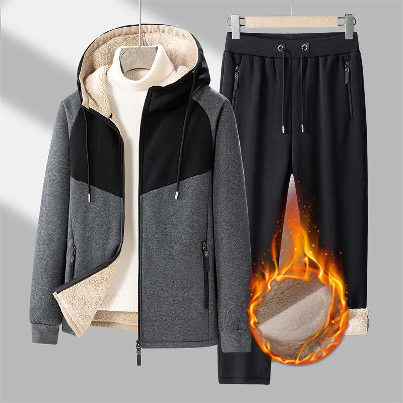 

Добавить бархатный утолщенный теплый комплект из двух частей из овечьего бархата для спорта, осень-зима, худи-кардиган, толстовка, брюки, новый костюм, мужской 6XL