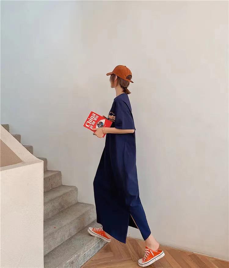 Plus Size Korean Style Printed T-Shirt Dress: Knee-Length Skirt for Summer Fashion