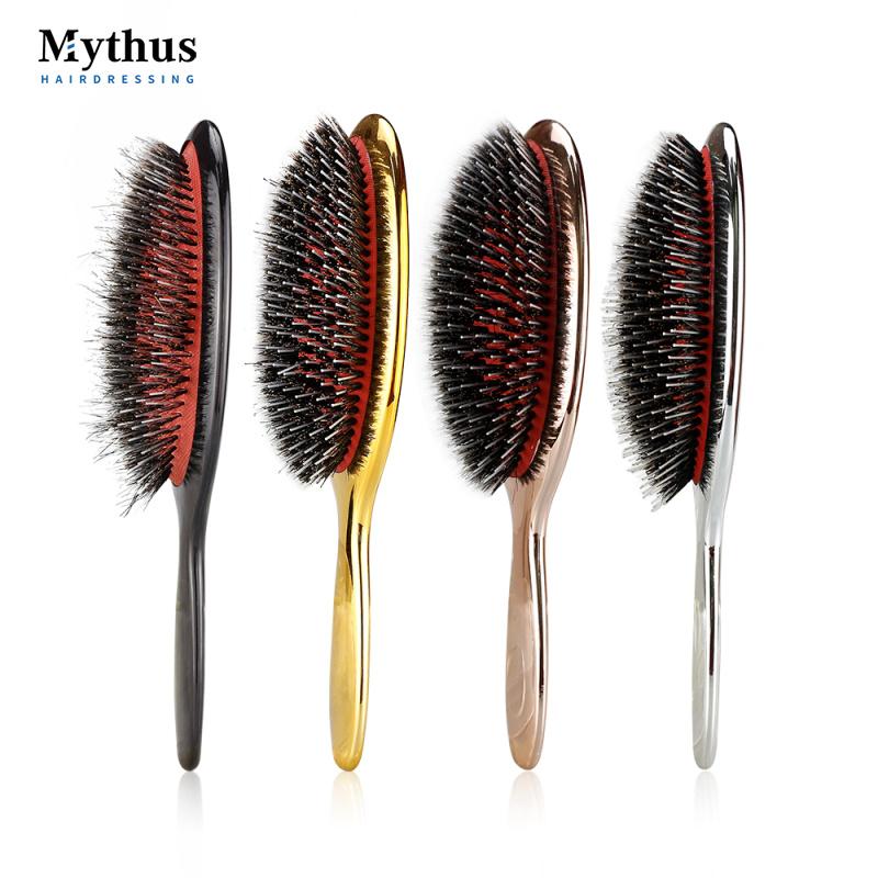 Mythus Wildschweinborsten-Paddel-Haarbürste, Salon-Friseursalon, ovaler Haarkamm für Kopfhautmassage, Haarborstenbürsten