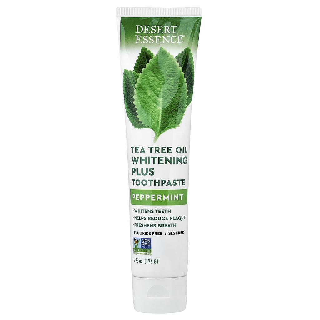 Desert Essence Tea Tree Oil Whitening Plus Toothpaste, Peppermint, 6.25 Oz (176 G)