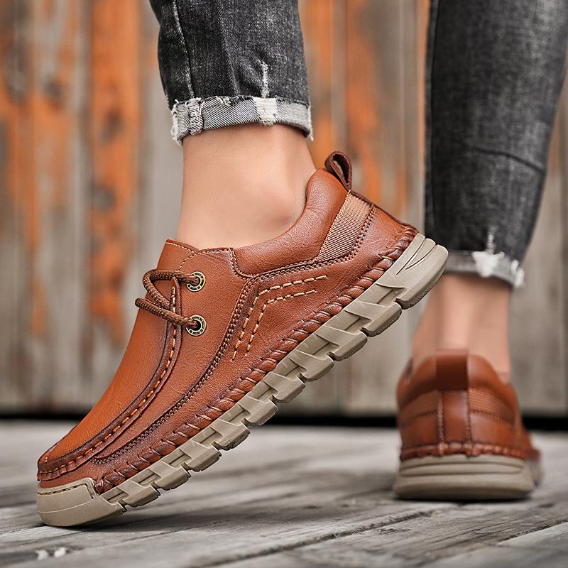 Fashion Men's Leather Casual Shoes Handmade Breathable Shoes Soft Low-top Working Shoes