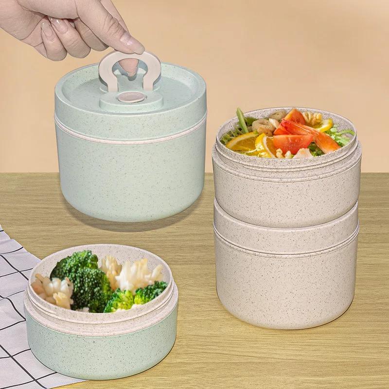 1pcs Rectangular Wheat Lunch Box Microwave Oven Dedicated for Office Workers Fruit Bento Box Simple Tableware Set Lunch