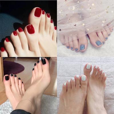 Detachable Convenience Full Cover Fake Toe Nail Tips Jelly Glue Multiple Colors Solid Color False Toe Nails