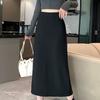 Back Slit Blazer Skirt Women Autumn Winter Elastic Waist A-Line Pencil Midi Black Slimming Bodycon