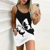 Summer New Flowers and Butterflies  Patterns  Print Sleeveless Bodycon Dress with Pockets Sexy Slim Fit Elegant Party Dress