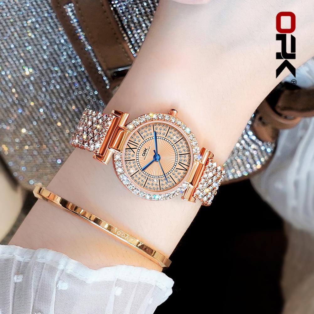 OPK Brand Full Diamond Waterproof Roman Scale Steel Belt Ladies Quartz Watch 8618