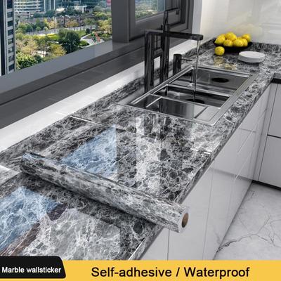 Papel tapiz autoadhesivo grueso de PVC y mármol, pegatinas de renovación de muebles, película decorativa impermeable para cocina