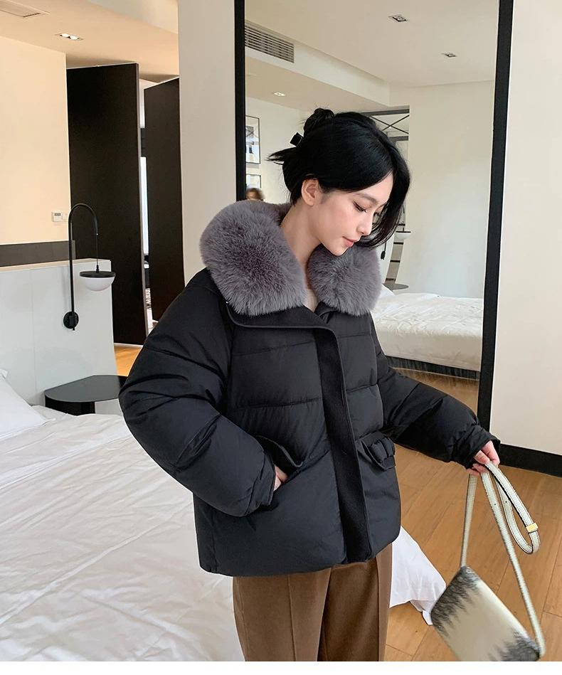 Damen Kurz Großer Pelzkragen Winddicht Verdicken Warm Winterjacke