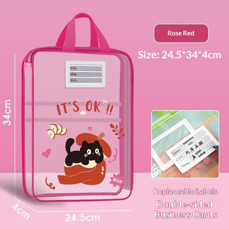 Colorful Cute Large Capacity File Bag, Transparent Document Handbag For Student Exams, A4 Zipper Paper Storage Bag