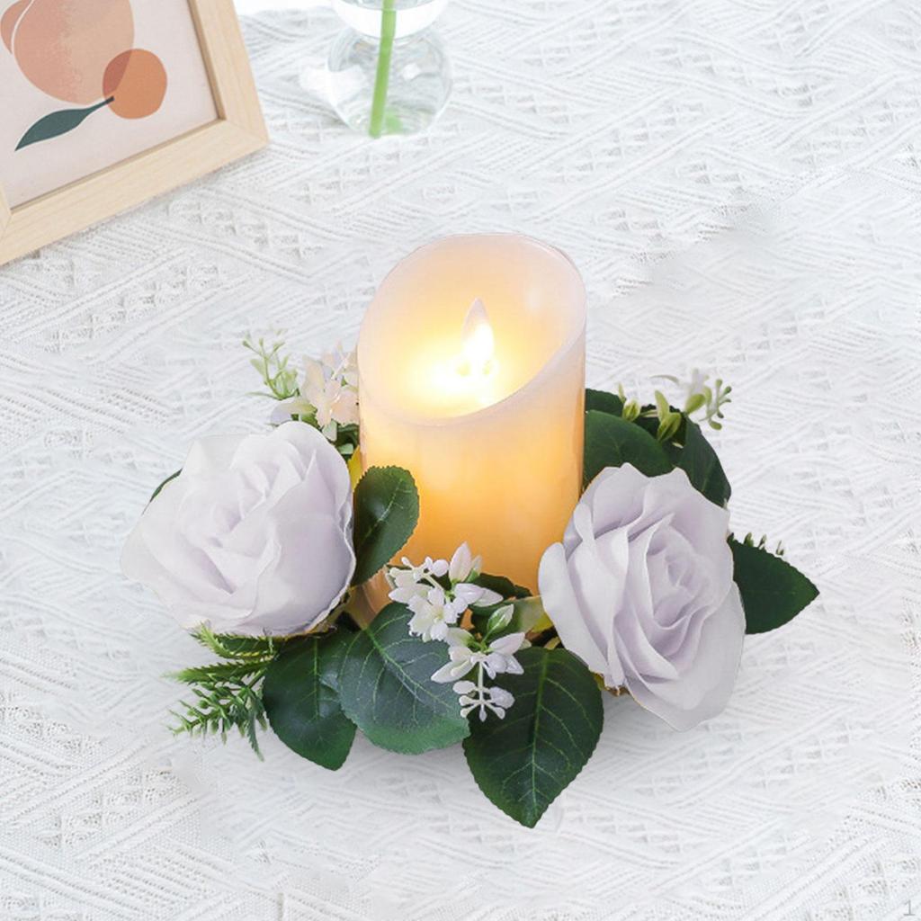 Sztuczne Róże Pierścienie na Świece Mały Wianek Uchwyt na Świecę Kolumnową 23 cm Girlanda Kwiatowa na Boże Narodzenie