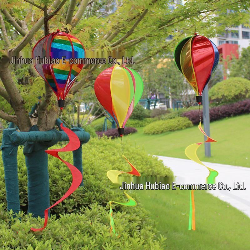 Rainbow Hot Air Balloon Wind Spinner: Rotating Seven-Color Garden Pinwheel with Sequins for Outdoor Decoration