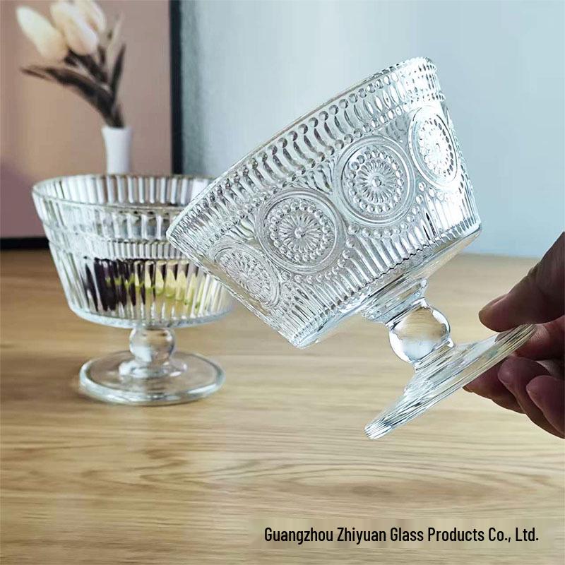 Sunflower Embossed Glass Bowl for Desserts & Breakfasts