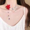 Fashion Blue Beaded Flower Necklace for Women Girls Sweet Cool Handmade Beaded Tassel Necklace Aesthetic Jewelry Gifts