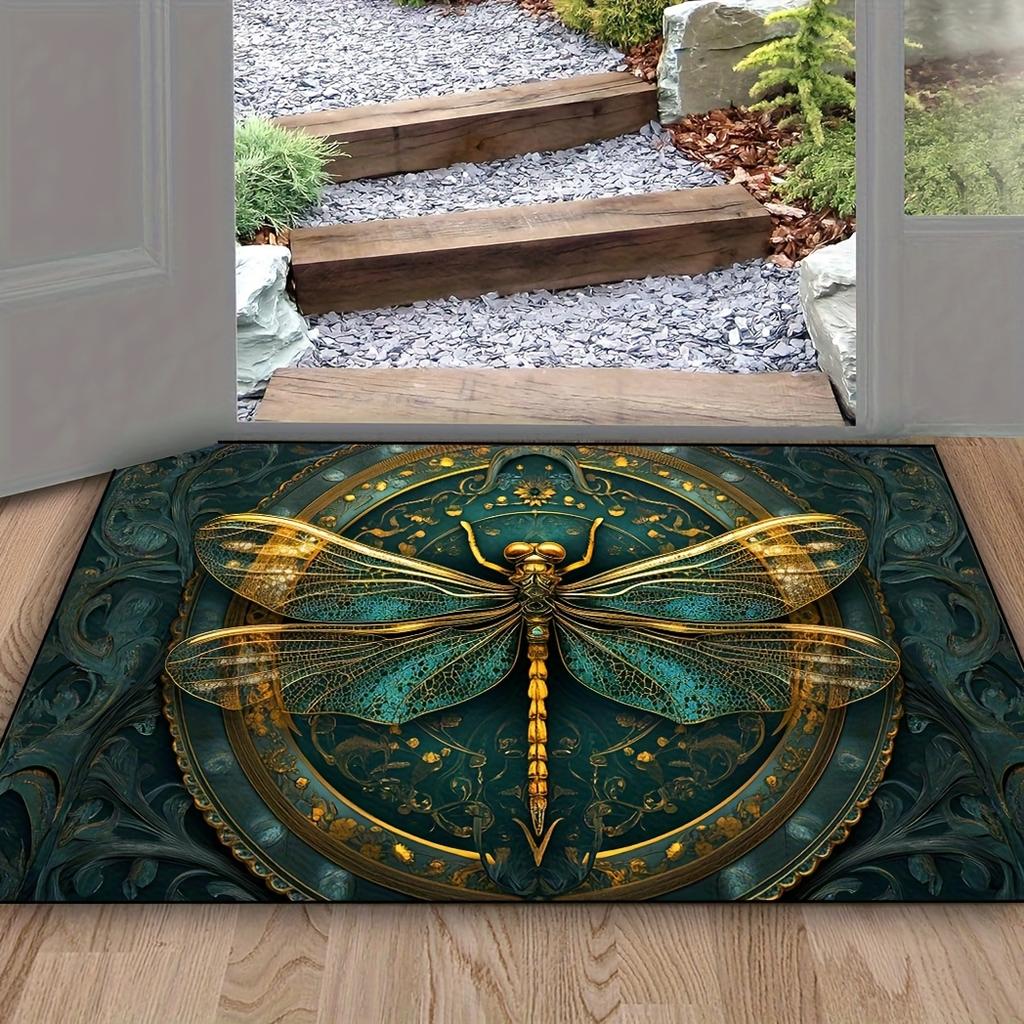 Teal Gold Dragonfly Mandala Print Carpet Plush Flannel Rug Living Room Bedroom Home Decor Area Rug Non Slip Floor Mat
