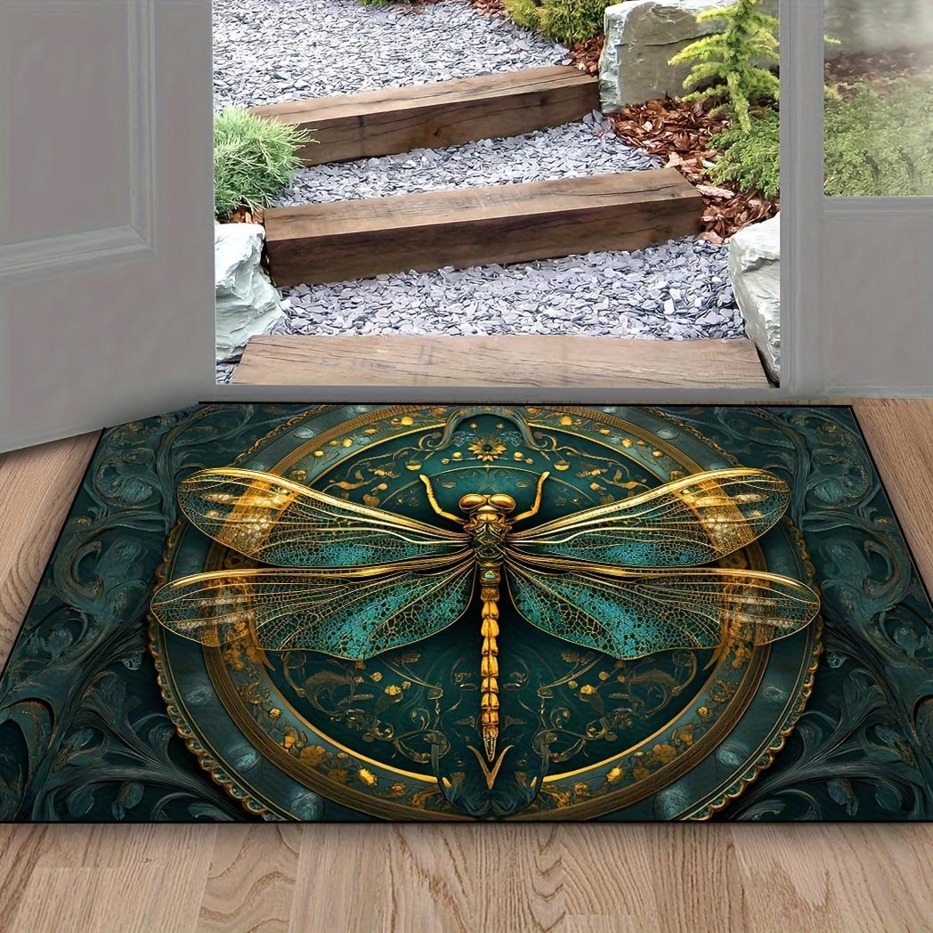 

Teal Gold Dragonfly Mandala Print Carpet Plush Flannel Rug Living Room Bedroom Home Decor Area Rug Non Slip Floor Mat 40x60cm