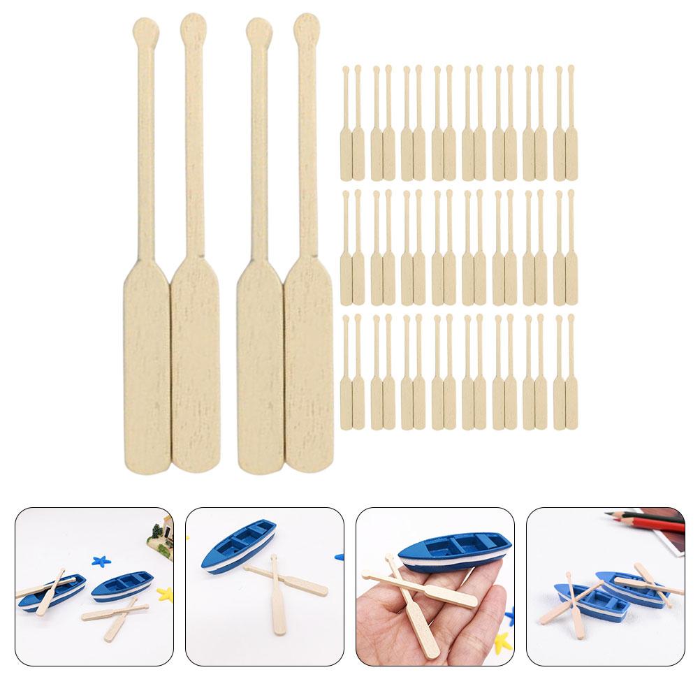 24 Pairs Boat Canoe Paddle Oar Beach Micro Landscape Mini Toys Garden House Accessories Wood Decor Baby (Khaki,5.00X0.50X0.20CM) хаки