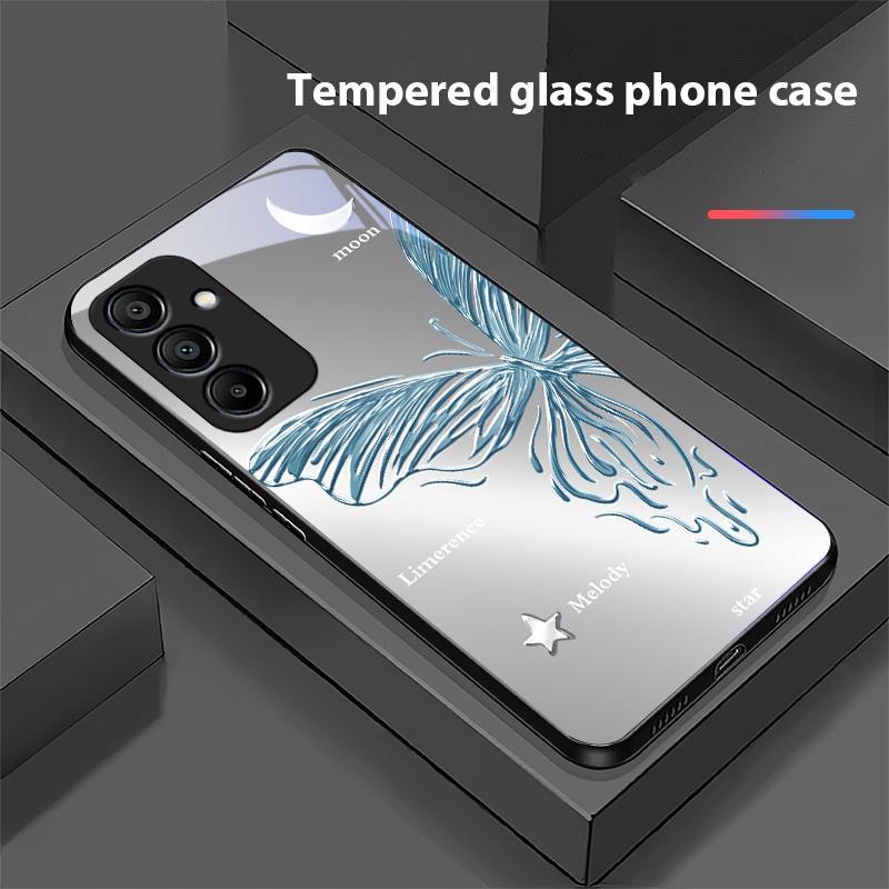 Metallic Butterfly Für Samsung Galaxy A15 5G 54 4G 51 50 24 35 90 71 12 51 53 52S 80 22 34 Schwarz Gehärtetes Glas Handyhülle