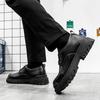 Black big head leather shoes winter business dress British style small leather shoes soft sole casual shoes autumn and winter