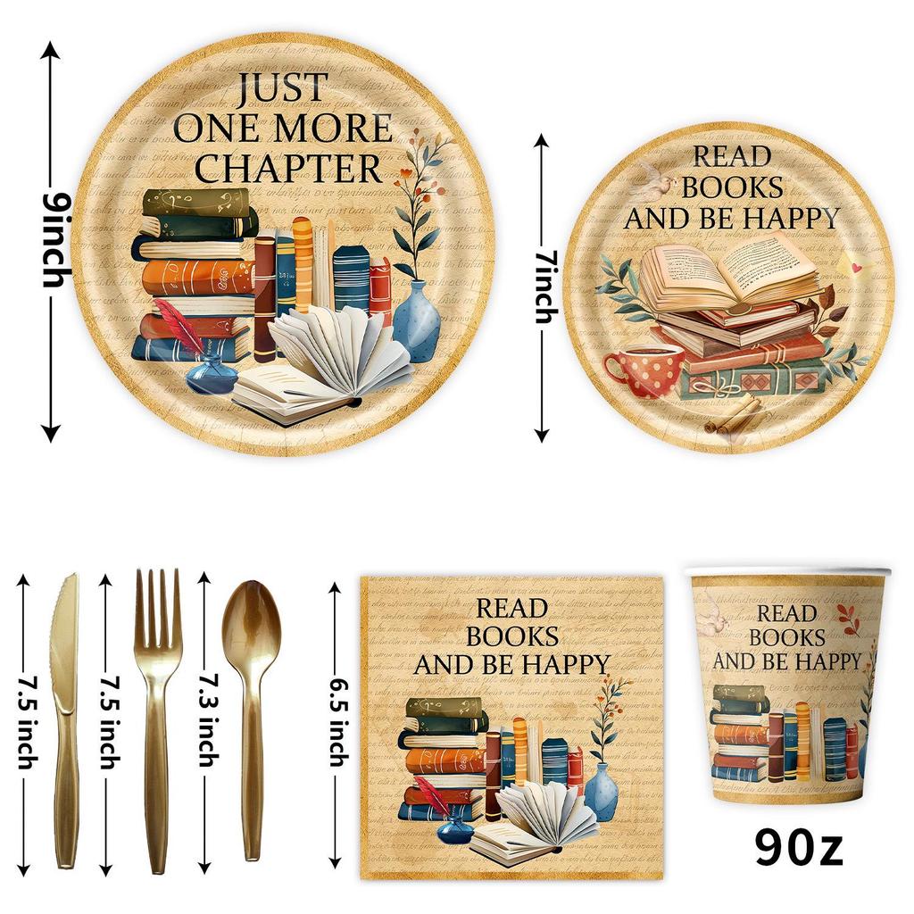 Retro Books Themed Party Supplies: Paper Plates, Napkins, Book Club Tableware & Event Decorations