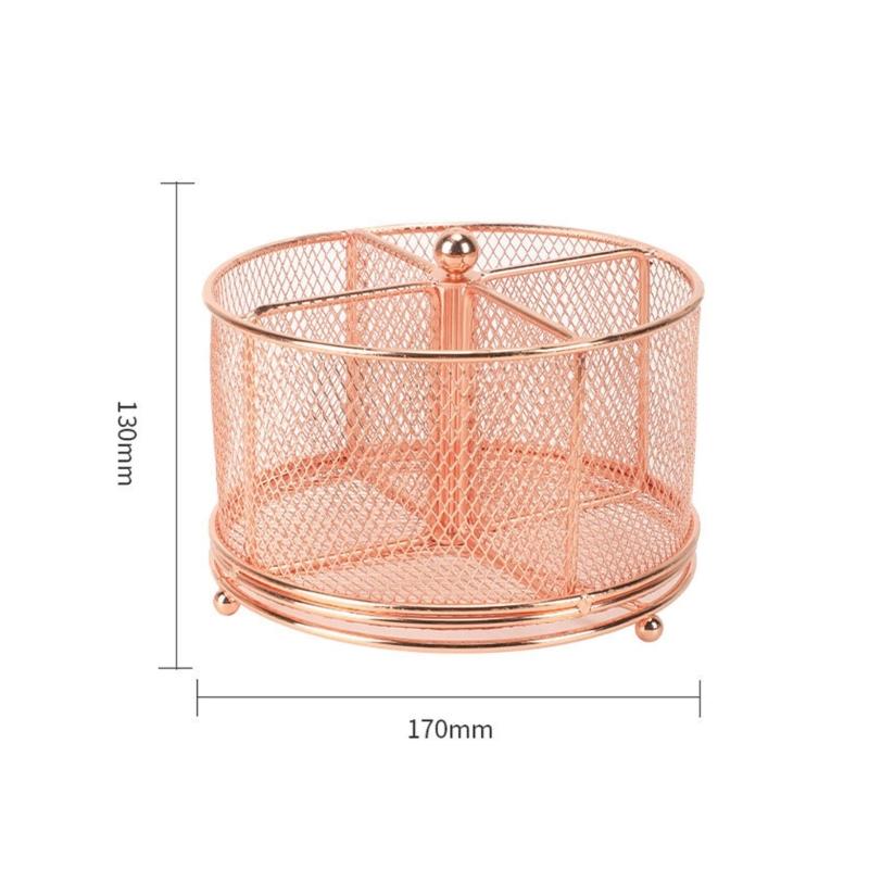 Practical Pen Holder Rotating Desk Organizer 4 Compartments Mesh Stationary Organizer Rotating Pen Organizer Office Home