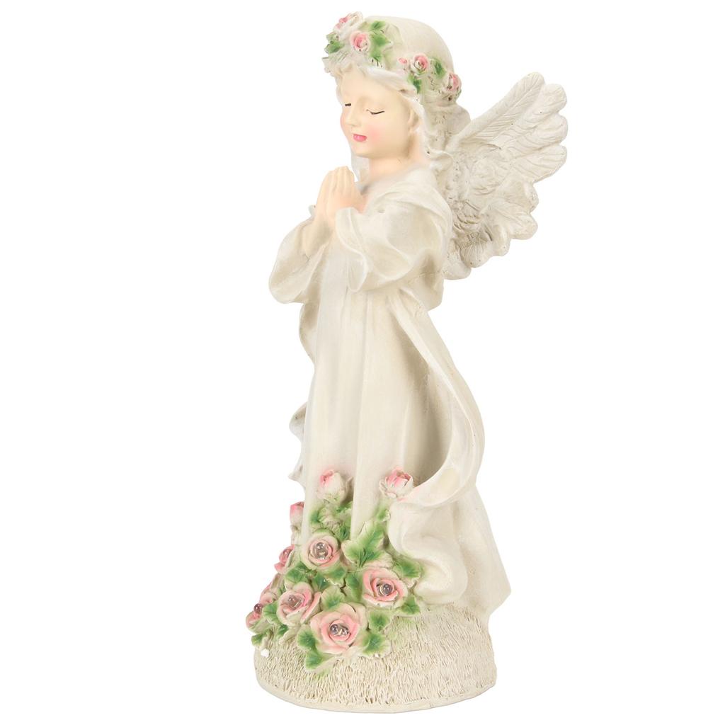 Solar Angel Statue Resin Outdoor Sculpture Ornament with Night Light for Garden Yard Lawn
