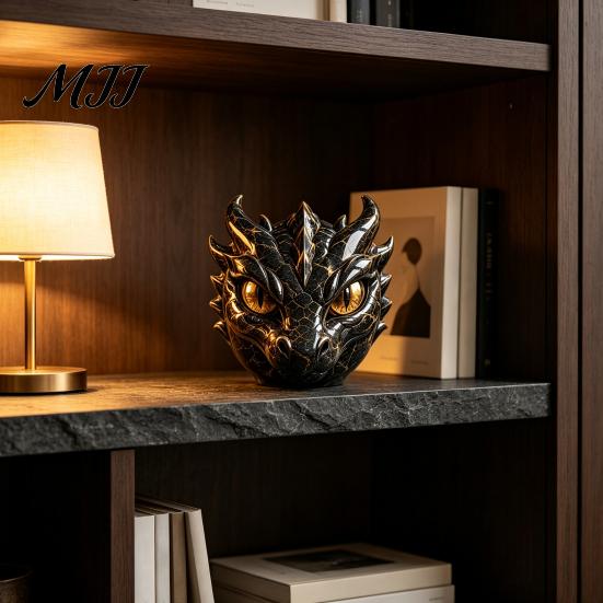 Gothic Interior Decorations Resin Animal Head Sculpture, Guardian Dragon/Lion/Owl/Wolf Statues, Modern Cabinet Display Pieces Figurine for Bookshelf
