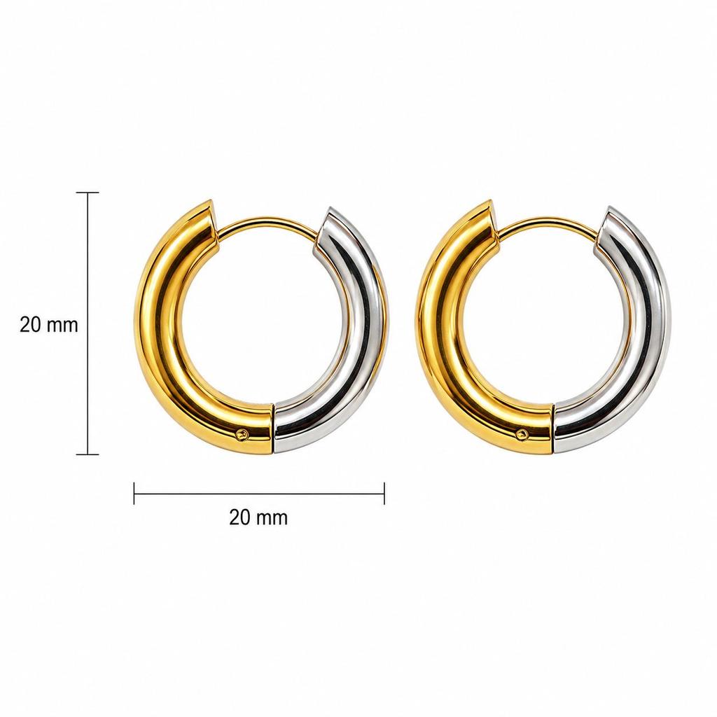 European & American Style Two-Tone Stainless Steel Hoop Earrings with Elegant Design