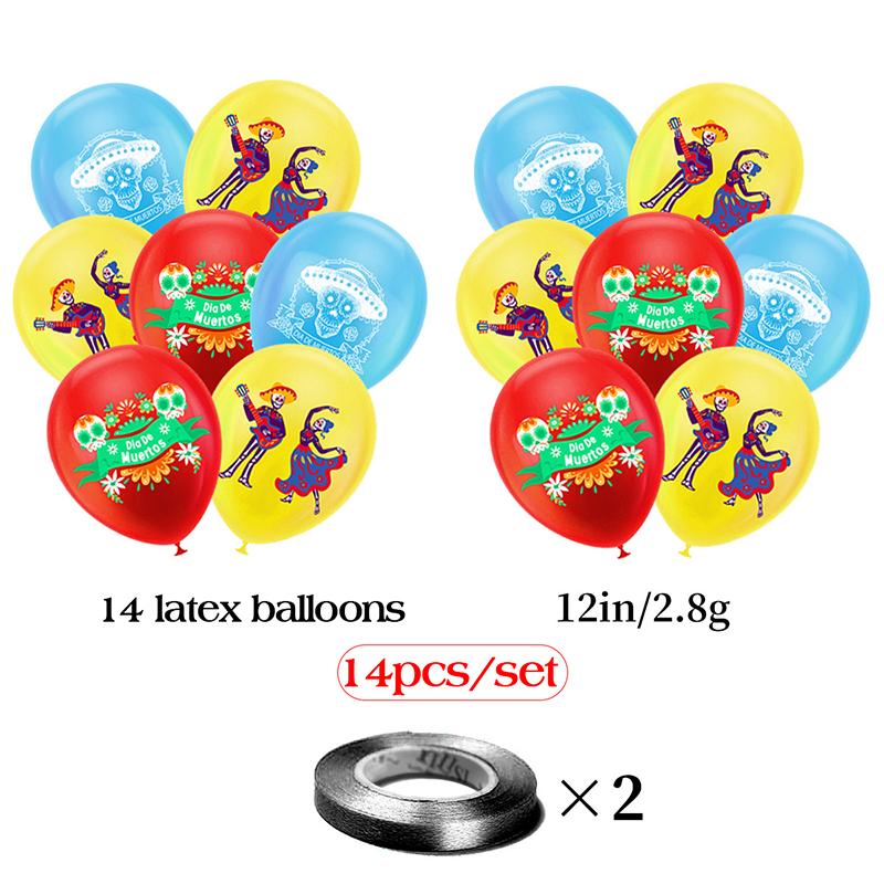 16/14Pcs Mexican Day of the Dead Latex Balloons Death Day Skull Decoration Balloon Halloween Party Decor 12 Inch