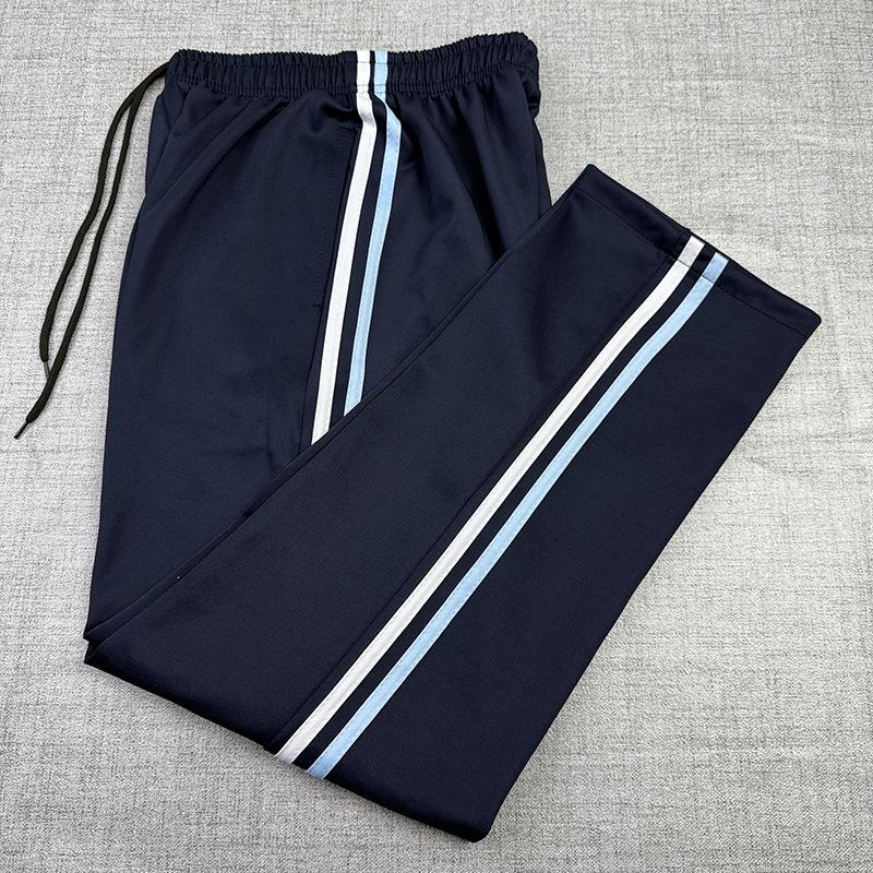 Unisex Blue Striped School Uniform Pants - Lightweight, Loose Straight-Leg Design for Spring and Summer