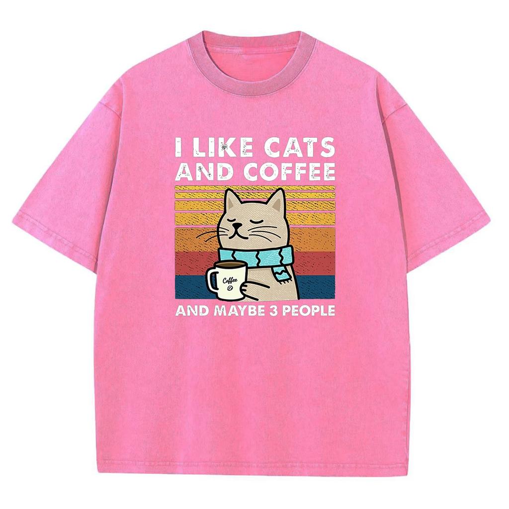 Unisex Cotton T-Shirt - I Love Cats Coffee Graphic Print Oversized Streetwear Hip Hop T-Shirt for Men Women Couple Matching