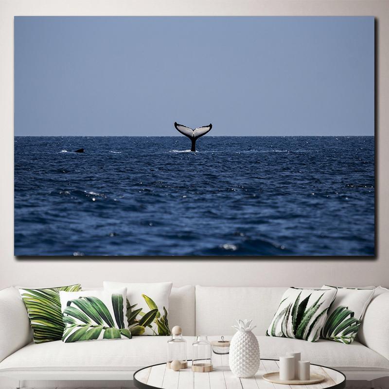 Natural Blue Whale Fish Tail Canvas Painting Wall Art Seascape Animal Killer Whale Posters and Prints for Living Room Home Decor