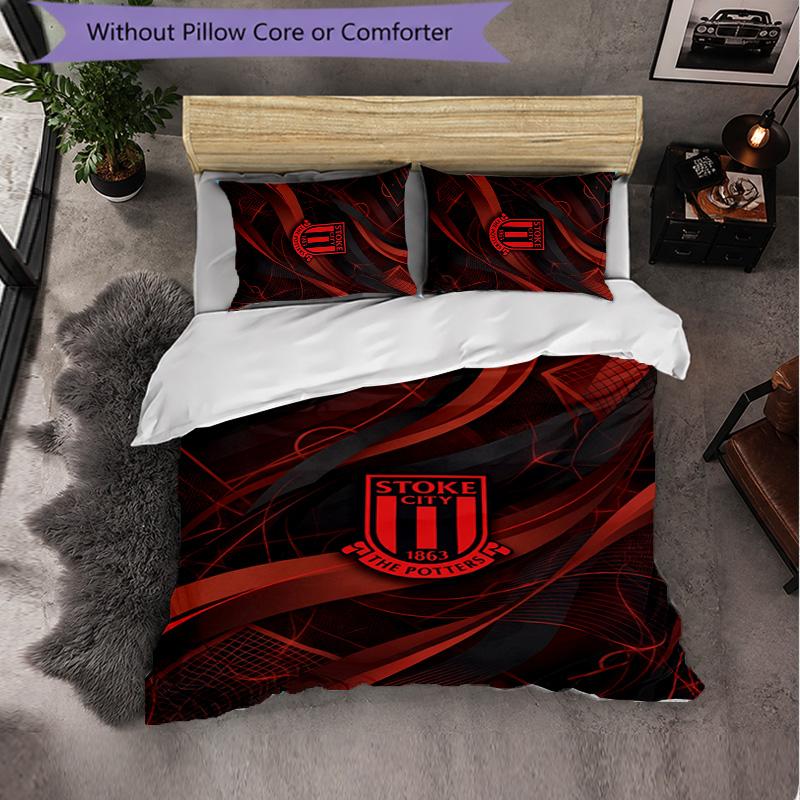 Stoke City Football 3 Piece Bedding Set Soft Duvet Cover Set with Pillowcases Printed Bedroom Decor Set for Home