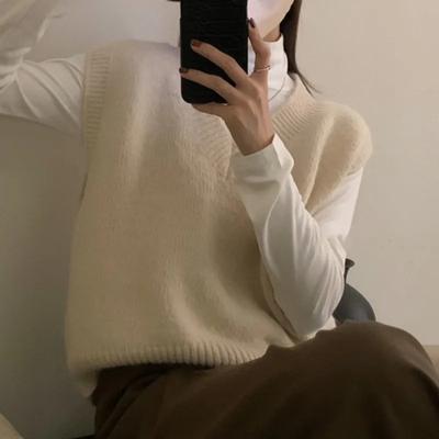 Casual V-neck Knitted Vest Sweater Autumn Winter Loose Soft Solid Vest Women Sleeveless Waistcoat Tops Women Chic 29056