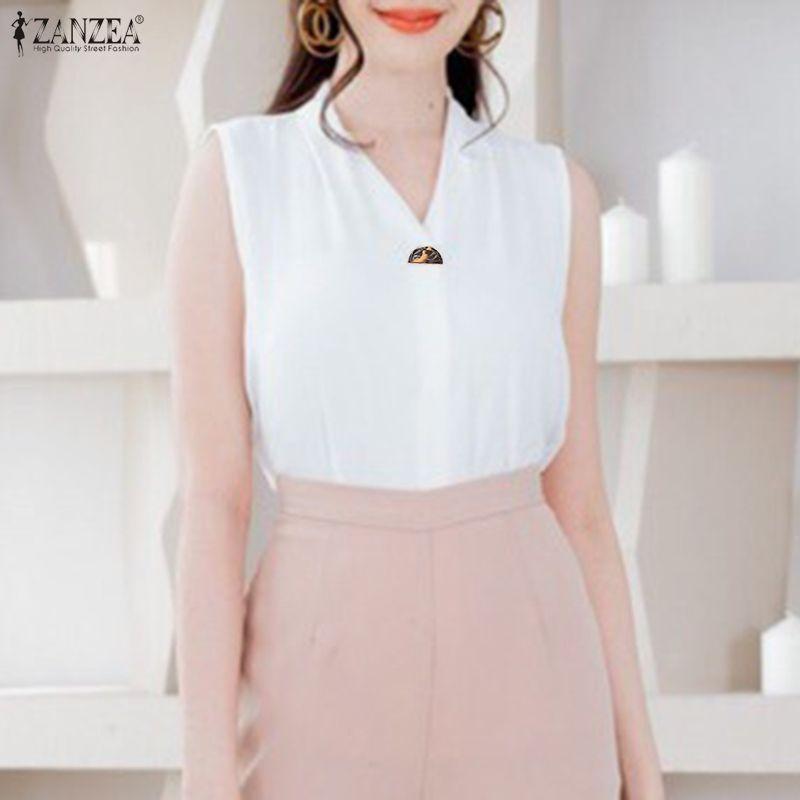 ZANZEA Women Casual V-Neck Solid Color Sleeveless Vest Tops