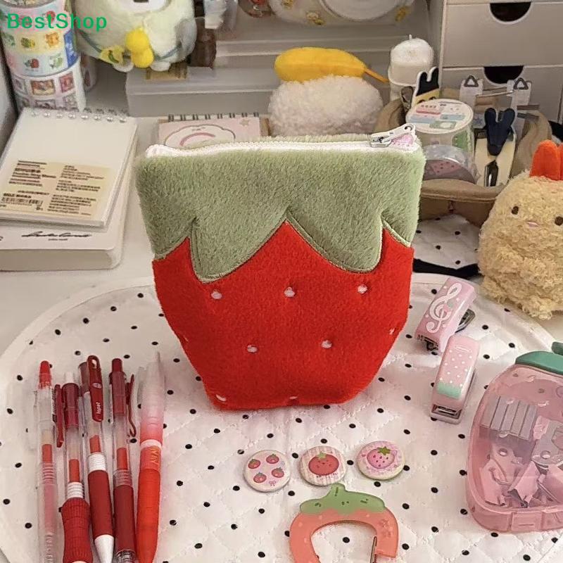 Cute Strawberry Plush Pencil Case,Soft Fluffy Zipper Pouch for Stationery,Cosmetics & Small Items