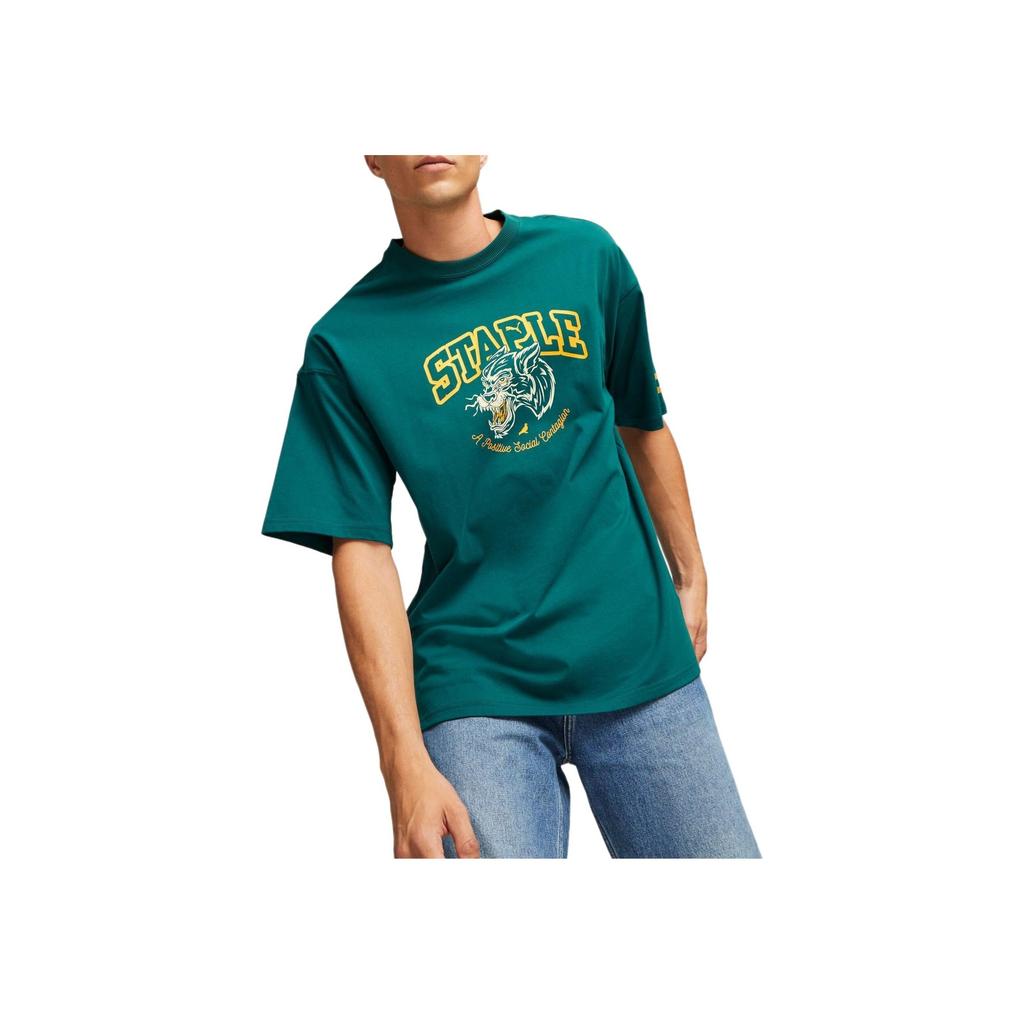 Puma X Staple SS23 Logo Print Crew Neck Tee Men Tops Christmas-Green 622201-43
