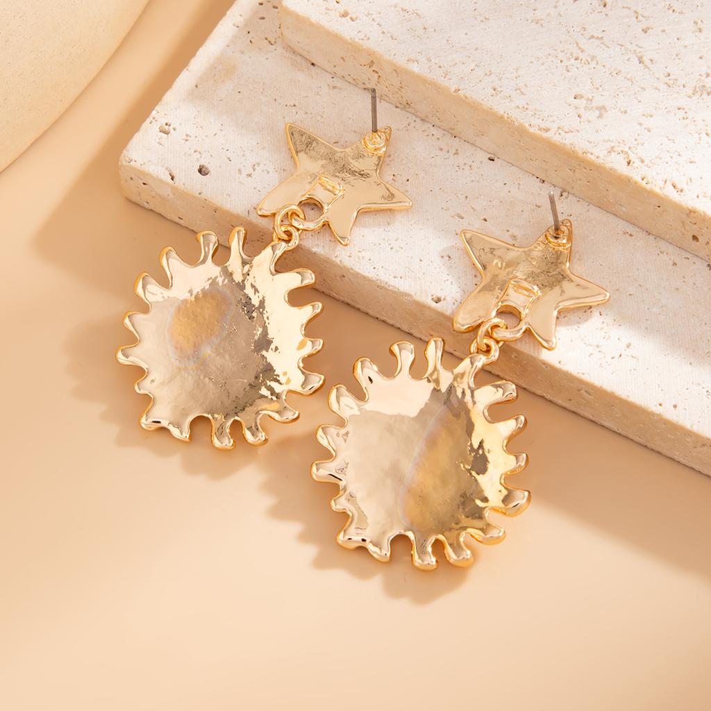 High-end Sunflower Alloy Earrings Irregular Geometric Metal Hammered Surface Ear Jewelry