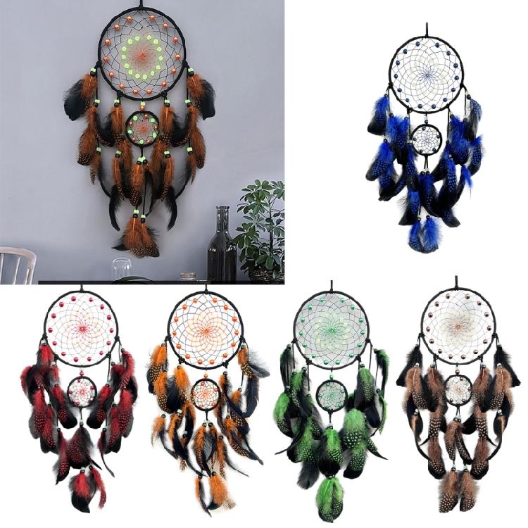 Handmade Glowing In Dark Dreamcatchers Wall Decorations Feathered Tassels Wall Hanging Wind Chimes Decors for Bedroom
