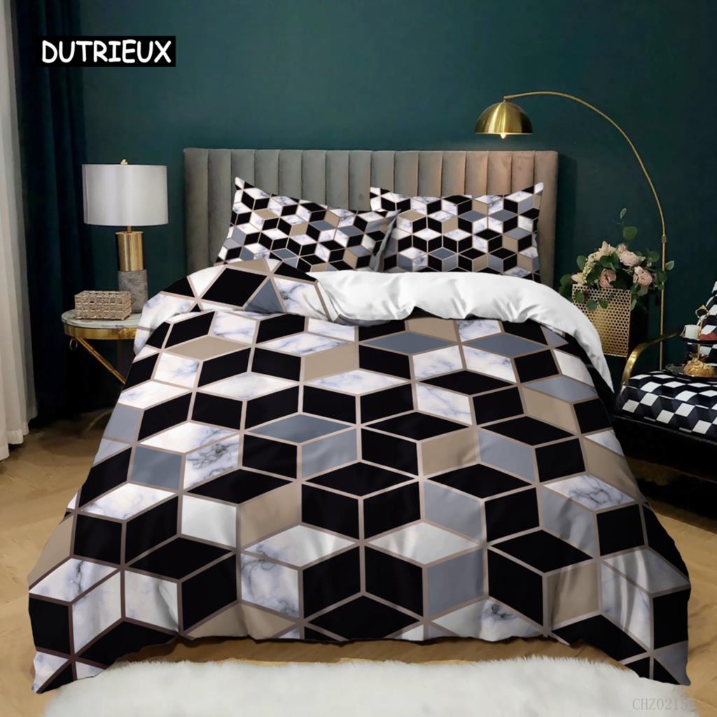 Honeycomb Comforter Cover Kit Queen Size Size Geometric Sleep Bedding Kit Fine Microfiber Gold Hexagon Comforter Cover Black Gradient Quilt Cover