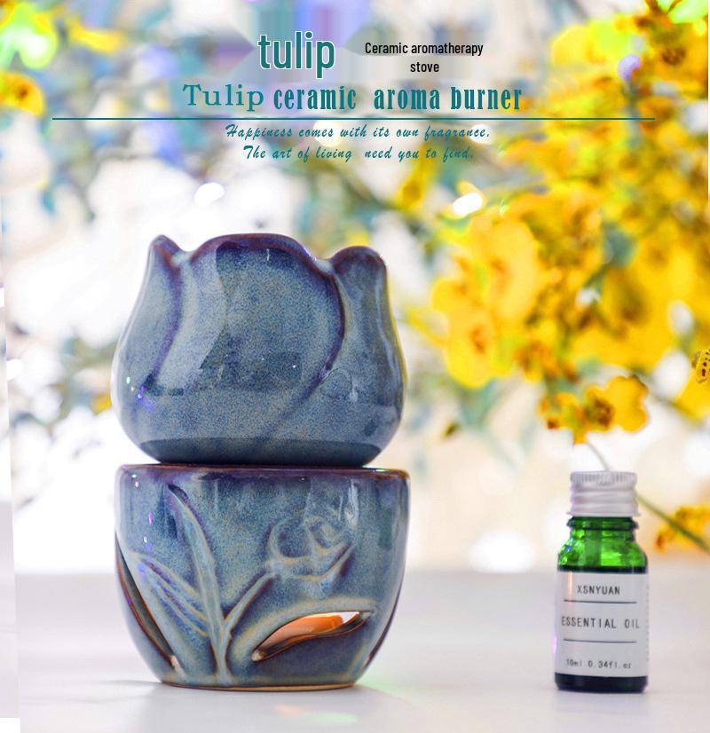 L17 Tulip Ceramic Incense Burner: Large Capacity Aroma & Essential Oil Candle Holder