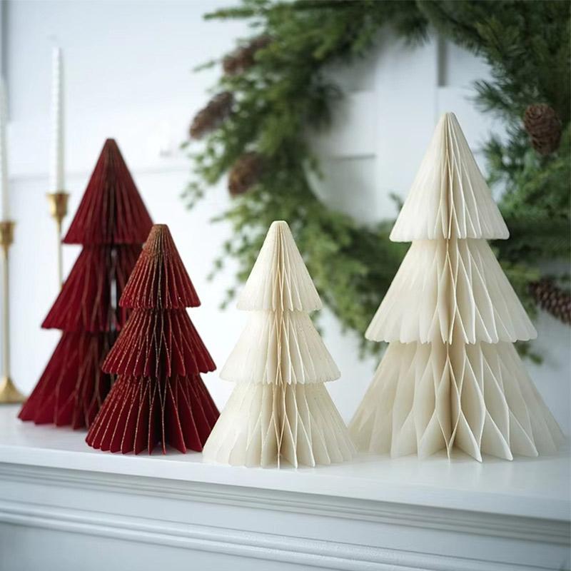 20/25/30cm Mini Christmas Tree Ornament Paper Honeycomb Ball Folding Christmas Tree 3D Home Decoration Desktop Ornament