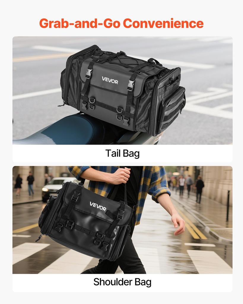 Motorcycle Tail Bag, 40-60 L Expandable Motorcycle Rear Seat Bag with Waterproof Rain Cover, Foldable Outdoor Sports Motorbike Luggage Storage with