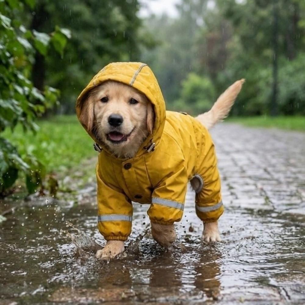 Soft Plush Winter Warm Dog Raincoat Reflective Trim Pet Waterproof Cloak Travel